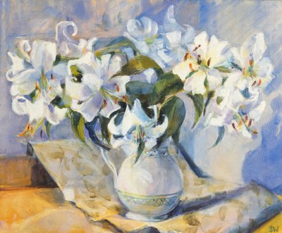 Lilies in White Jug by Unbekannt Unbekannt